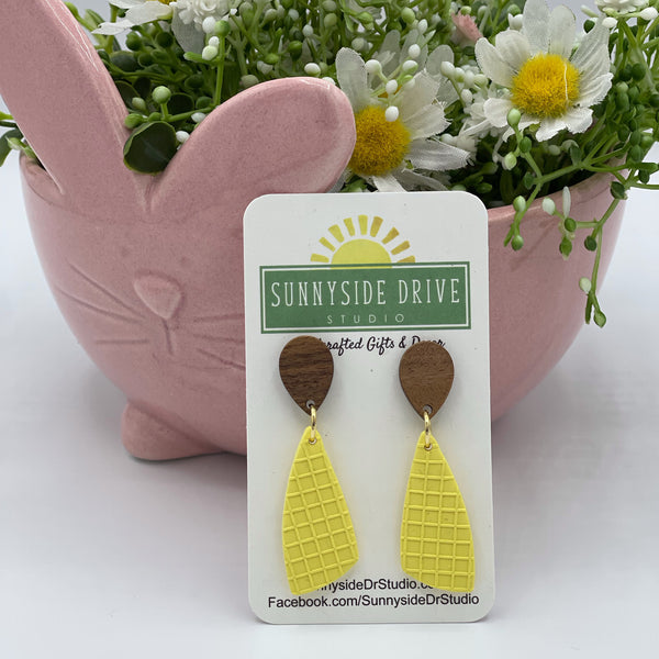 Yellow Textured Dagger Clay Earrings