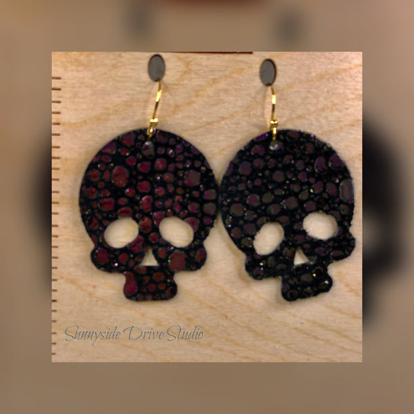 Spooky Skull Leather Earrings
