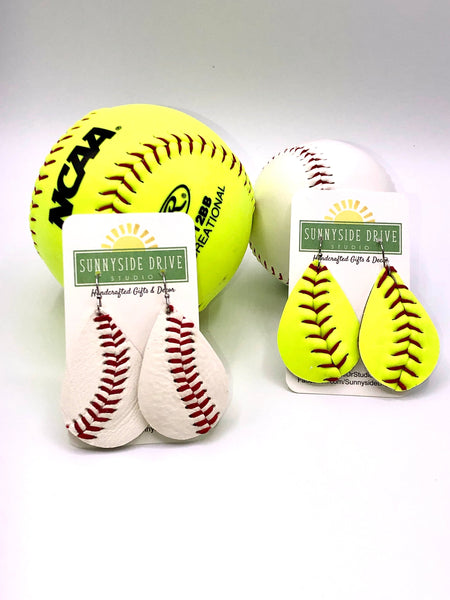 Baseball & Softball Leather Teardrop Earrings